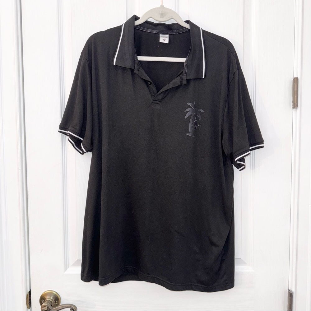 Black w/white trim polo-style Shirt with Palm Tree Design 2XL